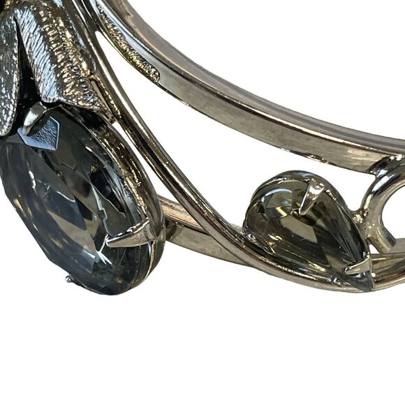 Vintage Silver-Tone Bracelet with Faux Pearls & Smoky Quartz Crystals Statement - Picture 8 of 15